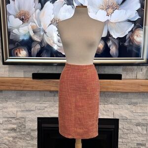 Elegant Coral Pink Tweed Pencil Skirt